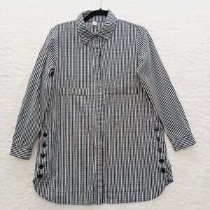 Gingham Blouse Size XL Black White Preppy Minimalist Soft Classic Quiet Luxury